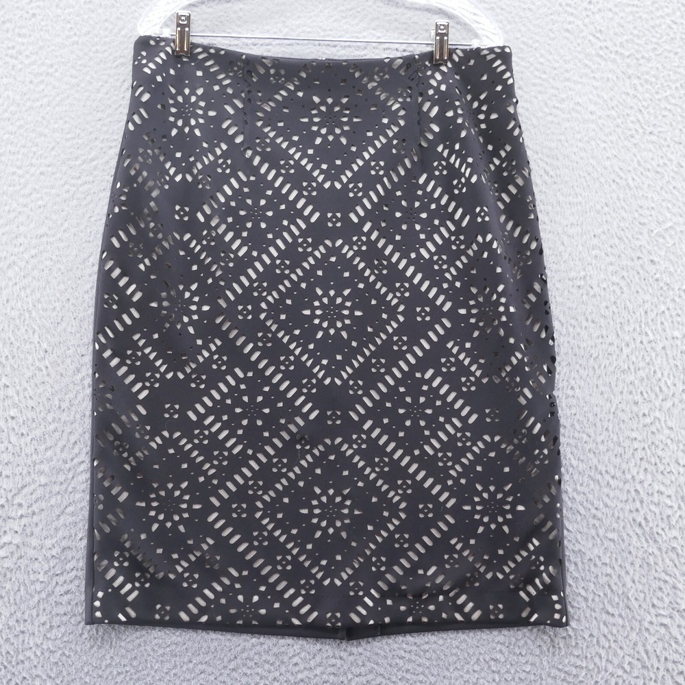 Chicos Black Laser Cut Geometric Pencil Skirt Size 1.5 L Business Professional